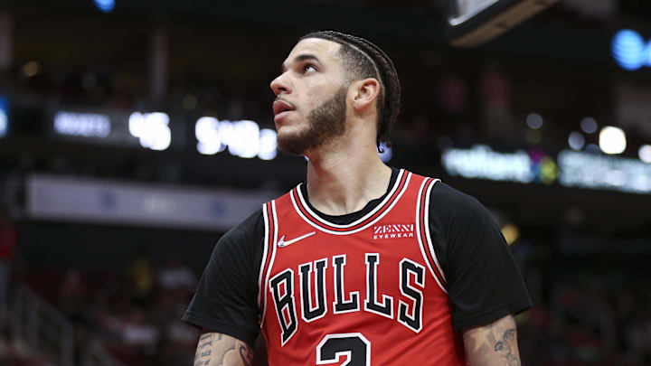 Chicago Bulls guard Lonzo Ball (2) against the Houston Rockets at Toyota Center. 