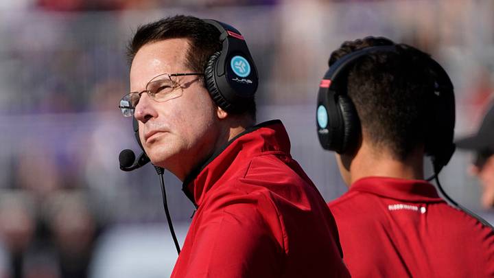 Oct 5, 2024; Evanston, Illinois, USA; Indiana Hoosiers head coach Curt Cignetti looks on from the sidelines against the Northwestern Wildcats during the first half at Lanny and Sharon Martin Stadium. Mandatory Credit: David Banks-Imagn Images