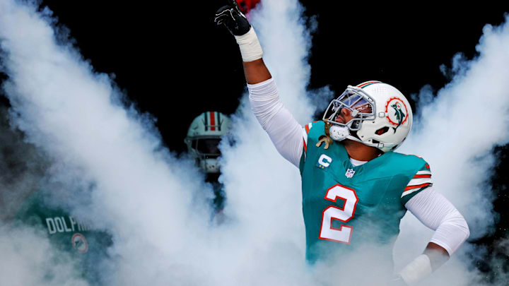 Dec 21, 2025; Miami Gardens, Florida, USA; Miami Dolphins linebacker Bradley Chubb (2) runs on the field at the start of the game against the Cincinnati Bengals at Hard Rock Stadium. Mandatory Credit: Nathan Ray Seebeck-Imagn Images