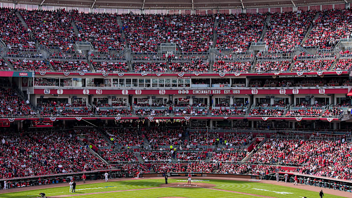 The attendance of 44, 030 fans filled Great American Ball Park on Opening Day Thursday, March 28, 2024.