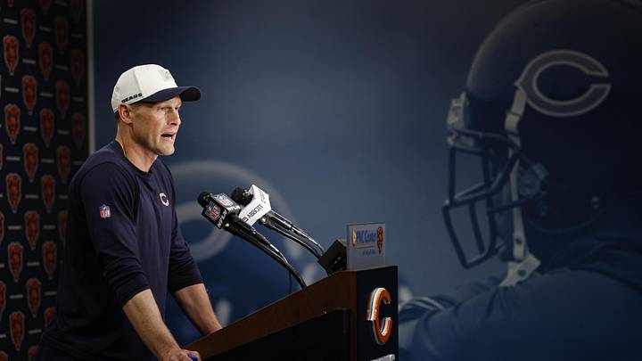 Jun 9, 2026; Lake Forest, IL, USA; Chicago Bears head coach Ben Johnson speaks during Minicamp at Halas Hall. Mandatory Credit: Kamil Krzaczynski-Imagn Images