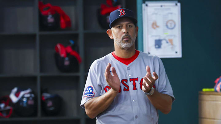 Mar 30, 2025; Arlington, Texas, USA; Boston Red Sox manager Alex Cora (13) before the game against the Texas Rangers at Globe Life Field. Mandatory Credit: Kevin Jairaj-Imagn Images Mar 30, 2025; Arlington, Texas, USA; Boston Red Sox manager Alex Cora (13) before the game against the Texas Rangers at Globe Life Field. Mandatory Credit: Kevin Jairaj-Imagn Images