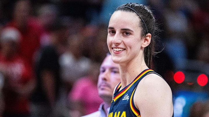 Jun 17, 2025; Indianapolis, Indiana, USA; Indiana Fever guard Caitlin Clark (22) in the second half against the Connecticut Sun at Gainbridge Fieldhouse. Mandatory Credit: Trevor Ruszkowski-Imagn Images