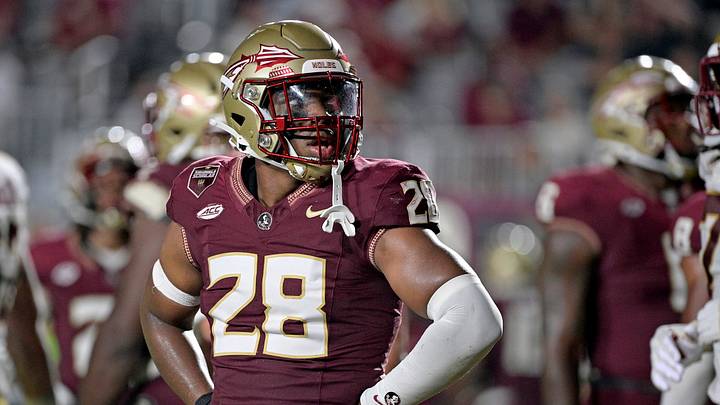 Florida State Seminoles linebacker Justin Cryer (28) reacts during the fourth quarter against the Boston College Eagles at Doak S. Campbell Stadium. 