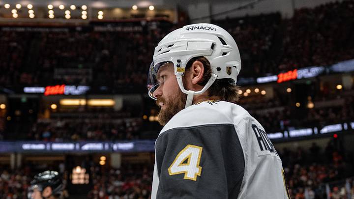 May 10, 2026; Anaheim, California, USA; Vegas Golden Knights defenseman Rasmus Andersson (4) during the second period against the Anaheim Ducks in game four of the second round of the 2026 Stanley Cup Playoffs at Honda Center. Mandatory Credit: Corinne Votaw-Imagn Images May 10, 2026; Anaheim, California, USA; Vegas Golden Knights defenseman Rasmus Andersson (4) during the second period against the Anaheim Ducks in game four of the second round of the 2026 Stanley Cup Playoffs at Honda Center. Mandatory Credit: Corinne Votaw-Imagn Images