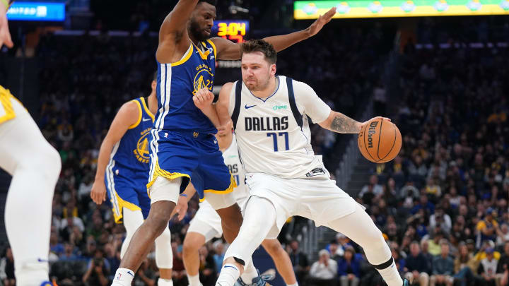 Apr 2, 2024; San Francisco, California, USA; Dallas Mavericks guard Luka Doncic (77) dribbles the Apr 2, 2024; San Francisco, California, USA; Dallas Mavericks guard Luka Doncic (77) dribbles the