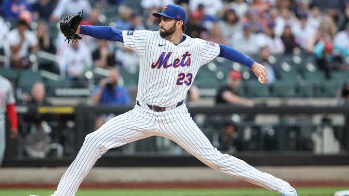 May 26, 2026; New York City, New York, USA; New York Mets starting pitcher David Peterson (23) pitches in the first inning against the Cincinnati Reds at Citi Field. Mandatory Credit: Wendell Cruz-Imagn Images