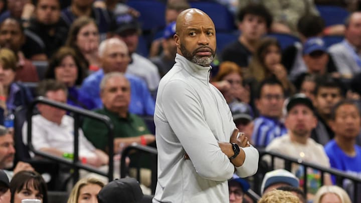 Orlando Magic head coach Jamahl Mosley during the second half against the San Antonio Spurs at Kia Center. Orlando Magic head coach Jamahl Mosley during the second half against the San Antonio Spurs at Kia Center.