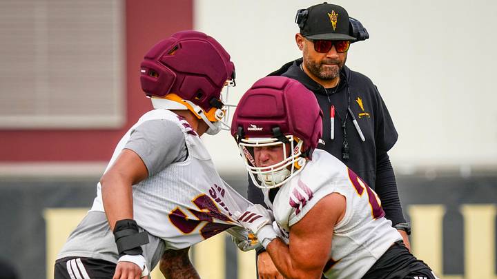 Arizona State linebacker Owen Long (22) participates in a drill during football practice in Tempe on Aug. 5, 2026. Long earned national and Big 12 defensive player of the week honors following the Sun Devils’ win over Kansas. Arizona State linebacker Owen Long (22) participates in a drill during football practice in Tempe on Aug. 5, 2026. Long earned national and Big 12 defensive player of the week honors following the Sun Devils’ win over Kansas.