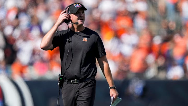 Cincinnati Bengals head coach Zac Taylor looks to the video board after a play in the second quarter of the NFL Week 5 game between the Cincinnati Bengals and Baltimore Ravens at Paycor Stadium in downtown Cincinnati on Sunday, Oct. 6, 2024. The Bengals led 17-14 at halftime. Cincinnati Bengals head coach Zac Taylor looks to the video board after a play in the second quarter of the NFL Week 5 game between the Cincinnati Bengals and Baltimore Ravens at Paycor Stadium in downtown Cincinnati on Sunday, Oct. 6, 2024. The Bengals led 17-14 at halftime.