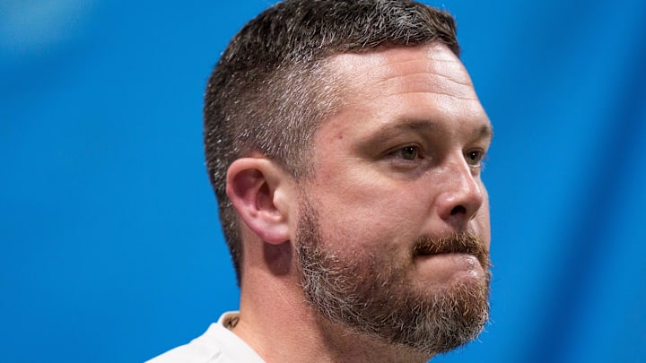 Oregon head coach Dan Lanning takes the field as the Oregon Ducks face the Indiana Hoosiers in the Peach Bowl on Jan. 9, 2026, at Mercedes-Benz Stadium in Atlanta, Georgia.