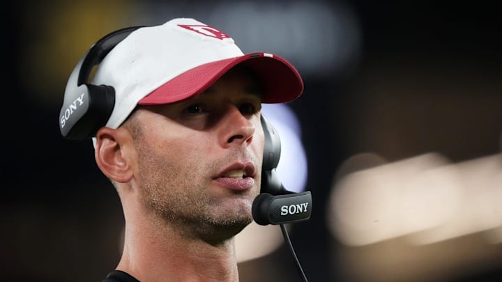 Arizona Cardinals head coach Jonathan Gannon watches from the sidelines as they play against the Las Vegas Raiders at State Farm Stadium in Glendale, on Aug. 23, 2025. Arizona Cardinals head coach Jonathan Gannon watches from the sidelines as they play against the Las Vegas Raiders at State Farm Stadium in Glendale, on Aug. 23, 2025.