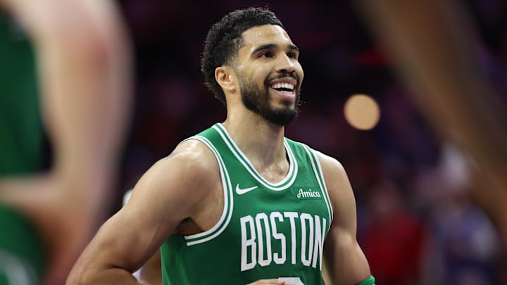 Apr 30, 2026; Philadelphia, Pennsylvania, USA; Boston Celtics forward Jayson Tatum (0) prepares to take a foul shot against the Philadelphia 76ers during the second quarter at Xfinity Mobile Arena. Mandatory Credit: Bill Streicher-Imagn Images