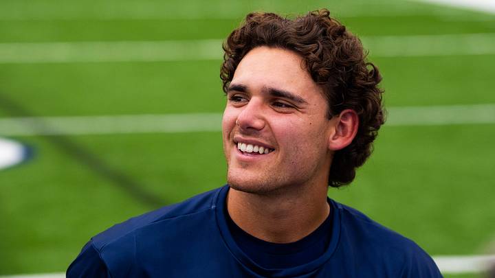 Penn State Nittany Lions quarterback Rocco Becht talks with reporters during football media day in Holuba Hall. Penn State Nittany Lions quarterback Rocco Becht talks with reporters during football media day in Holuba Hall.