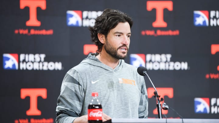 Tennessee head baseball coach Tony Vitello speaks during a press conference at University of Tennessee, Thursday, March 24, 2022.
Tony0324 0001 Tennessee head baseball coach Tony Vitello speaks during a press conference at University of Tennessee, Thursday, March 24, 2022.
Tony0324 0001