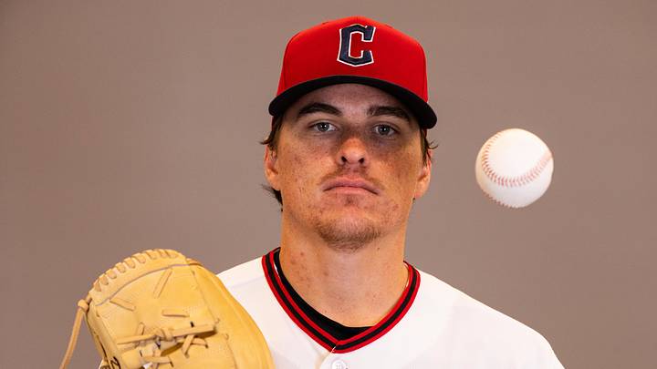 Feb 19, 2026; Goodyear, AZ, USA; Cleveland Guardians pitcher Will Dion (98) during media day in Goodyear. Mandatory Credit: Arianna Grainey-Imagn Images