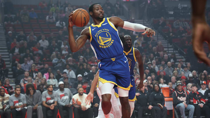 Oct 24, 2025; Portland, Oregon, USA; Golden State Warriors forward Jonathan Kuminga (1) passes the ball against the Portland Trail Blazers in the first half at Moda Center. Mandatory Credit: Jaime Valdez-Imagn Images Oct 24, 2025; Portland, Oregon, USA; Golden State Warriors forward Jonathan Kuminga (1) passes the ball against the Portland Trail Blazers in the first half at Moda Center. Mandatory Credit: Jaime Valdez-Imagn Images