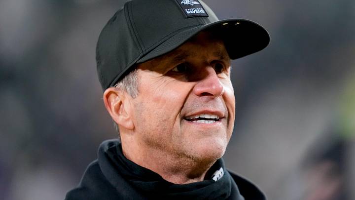 Dec 27, 2025; Green Bay, Wisconsin, USA; Baltimore Ravens head coach John Harbaugh walks off the field after the game against the Green Bay Packers at Lambeau Field. Mandatory Credit: Kayla Wolf-Imagn Images