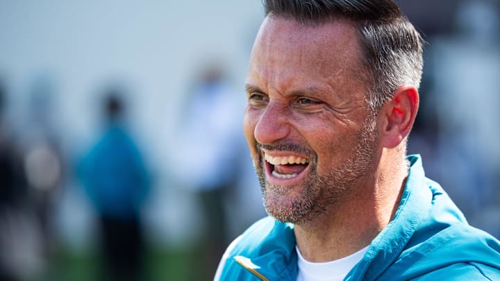 Jacksonville Jaguars defensive coordinator Anthony Campanile has a laugh after the Jacksonville Jaguars’ third mandatory minicamp Thursday June 12, 2025 at the Miller Electric Center in Jacksonville, Fla. [Doug Engle/Florida Times-Union]