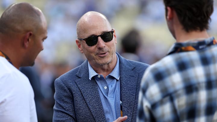 Oct 26, 2024; Los Angeles, California, USA; New York Yankees general manger Brian Cashman before game two of the 2024 MLB World Series at Dodger Stadium. 