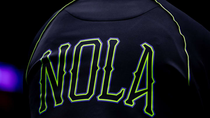 Detailed view of the City Edition logo for the New Orleans Pelicans Detailed view of the City Edition logo for the New Orleans Pelicans