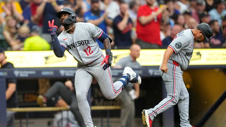 Aug 5, 2026; Milwaukee, Wisconsin, USA; Minnesota Twins shortstop Kaelen Culpepper (12) celebrates after earning his first career hit and home run during the fourth inning against the Milwaukee Brewers at American Family Field. Mandatory Credit: Jeff Hanisch-Imagn Images Aug 5, 2026; Milwaukee, Wisconsin, USA; Minnesota Twins shortstop Kaelen Culpepper (12) celebrates after earning his first career hit and home run during the fourth inning against the Milwaukee Brewers at American Family Field. Mandatory Credit: Jeff Hanisch-Imagn Images