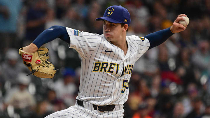 Milwaukee Brewers starting pitcher Robert Gasser (54) throws against the Chicago White Sox in the first inning at American Family Field in Milwaukee on June 1, 2024. 