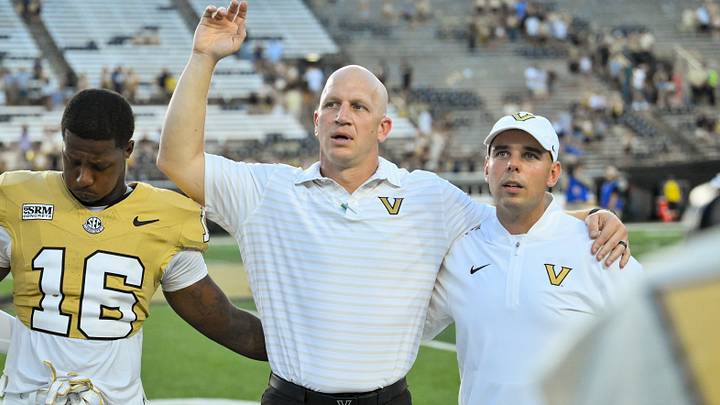 Sep 12, 2026; Nashville, Tennessee, USA; Vanderbilt Commodores head coach Clark Lea celebrates the win with his team against the Delaware Blue Hens during the second half at FirstBank Stadium. Mandatory Credit: Steve Roberts-Imagn Images Sep 12, 2026; Nashville, Tennessee, USA; Vanderbilt Commodores head coach Clark Lea celebrates the win with his team against the Delaware Blue Hens during the second half at FirstBank Stadium. Mandatory Credit: Steve Roberts-Imagn Images