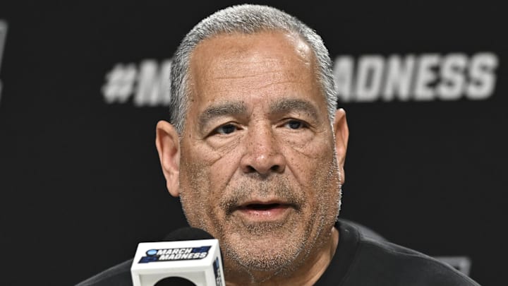 Mar 25, 2026; Houston, TX, USA; Houston Cougars head coach Kelvin Sampson speaks during a practice session press conference ahead of the south regional of the men's 2026 NCAA Tournament at Toyota Center. Mandatory Credit: Maria Lysaker-Imagn Images Mar 25, 2026; Houston, TX, USA; Houston Cougars head coach Kelvin Sampson speaks during a practice session press conference ahead of the south regional of the men's 2026 NCAA Tournament at Toyota Center. Mandatory Credit: Maria Lysaker-Imagn Images