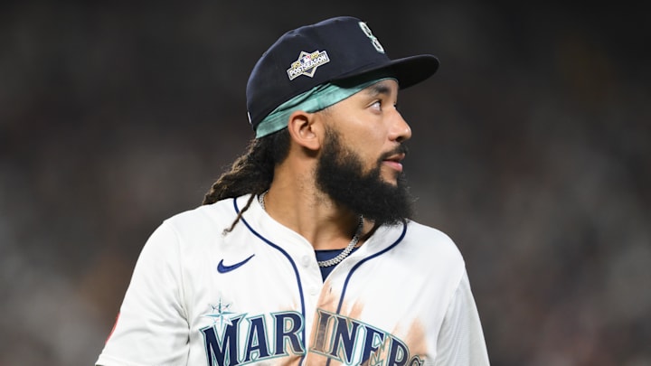 Oct 10, 2025; Seattle, Washington, USA; Seattle Mariners shortstop J.P. Crawford (3) walks off the field after tagging out Detroit Tigers designated hitter Colt Keith (not pictured) at second base on a steal attempt during the fourth inning during game five of the ALDS round for the 2025 MLB playoffs at T-Mobile Park. Mandatory Credit: Steven Bisig-Imagn Images Oct 10, 2025; Seattle, Washington, USA; Seattle Mariners shortstop J.P. Crawford (3) walks off the field after tagging out Detroit Tigers designated hitter Colt Keith (not pictured) at second base on a steal attempt during the fourth inning during game five of the ALDS round for the 2025 MLB playoffs at T-Mobile Park. Mandatory Credit: Steven Bisig-Imagn Images