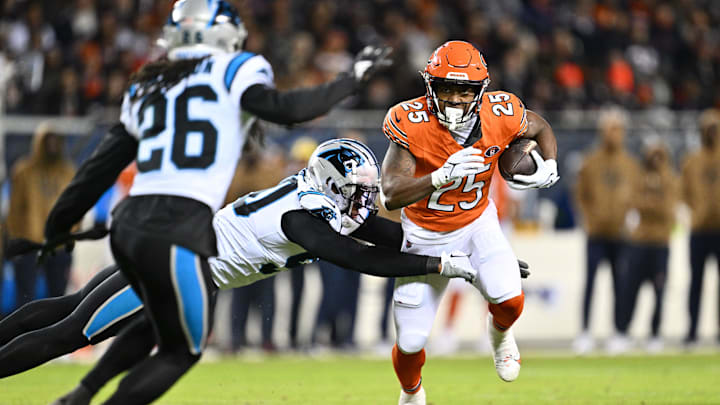 Darrynton Evans looks for yardage last season at Soldier Field against the Patriots. He'll be on the roster again Sunday. Darrynton Evans looks for yardage last season at Soldier Field against the Patriots. He'll be on the roster again Sunday.