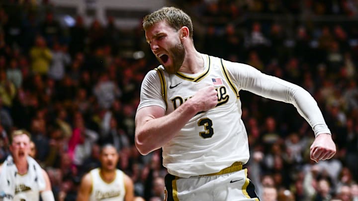 Purdue Boilermakers guard Braden Smith (3) reacts to scoring a basket.