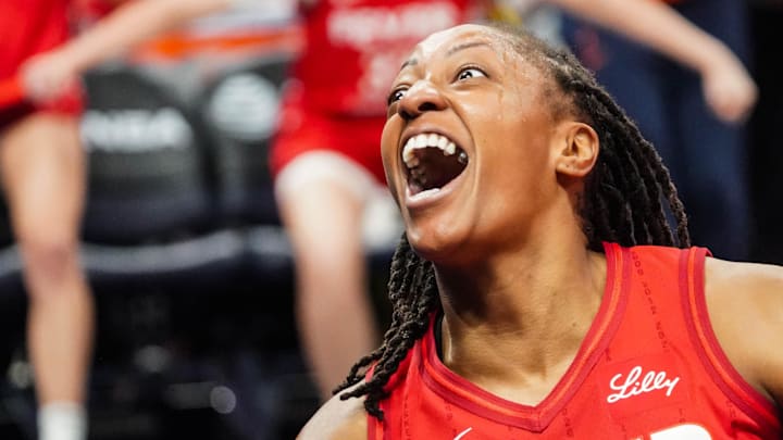 Indiana Fever guard Kelsey Mitchell (0) reacts to being fouled during a game between the Indiana Fever and the Chicago Sky on Saturday, June 1, 2024, at Grainbridge Fieldhouse in Indianapolis. Indiana Fever guard Kelsey Mitchell (0) reacts to being fouled during a game between the Indiana Fever and the Chicago Sky on Saturday, June 1, 2024, at Grainbridge Fieldhouse in Indianapolis.
