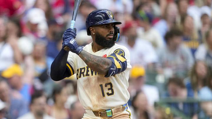 May 25, 2026; Milwaukee, Wisconsin, USA;  Milwaukee Brewers third baseman Luis Rengifo (13) bats during the game against the St. Louis Cardinals at American Family Field. Mandatory Credit: Jeff Hanisch-Imagn Images