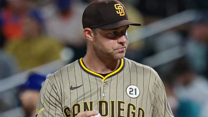 Sep 16, 2025; New York City, New York, USA; San Diego Padres starting pitcher Michael King (34) reacts during the first inning against the New York Mets at Citi Field. Mandatory Credit: Vincent Carchietta-Imagn Images Sep 16, 2025; New York City, New York, USA; San Diego Padres starting pitcher Michael King (34) reacts during the first inning against the New York Mets at Citi Field. Mandatory Credit: Vincent Carchietta-Imagn Images