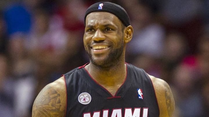 Dec 29, 2012; Milwaukee, WI, USA;  Miami Heat forward LeBron James (6) reacts after being called for a foul during the fourth quarter against the Milwaukee Bucks at the BMO Harris Bradley Center.  The Bucks won 104-85.  Mandatory Credit: Jeff Hanisch-Imagn Images