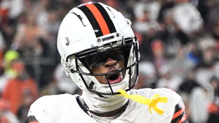 Dec 28, 2023; Cleveland, Ohio, USA; Cleveland Browns cornerback Greg Newsome II (0) reacts during the second half against the New York Jets at Cleveland Browns Stadium. Mandatory Credit: Ken Blaze-Imagn Images Dec 28, 2023; Cleveland, Ohio, USA; Cleveland Browns cornerback Greg Newsome II (0) reacts during the second half against the New York Jets at Cleveland Browns Stadium. Mandatory Credit: Ken Blaze-Imagn Images
