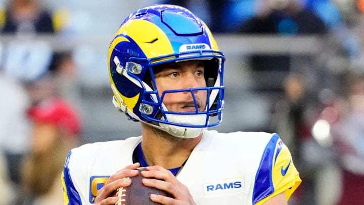 Los Angeles Rams quarterback Matthew Stafford (9) looks to pass against the Arizona Cardinals in the first half at State Farm Stadium on Dec 7, 2025, in Glendale, Ariz. Los Angeles Rams quarterback Matthew Stafford (9) looks to pass against the Arizona Cardinals in the first half at State Farm Stadium on Dec 7, 2025, in Glendale, Ariz.