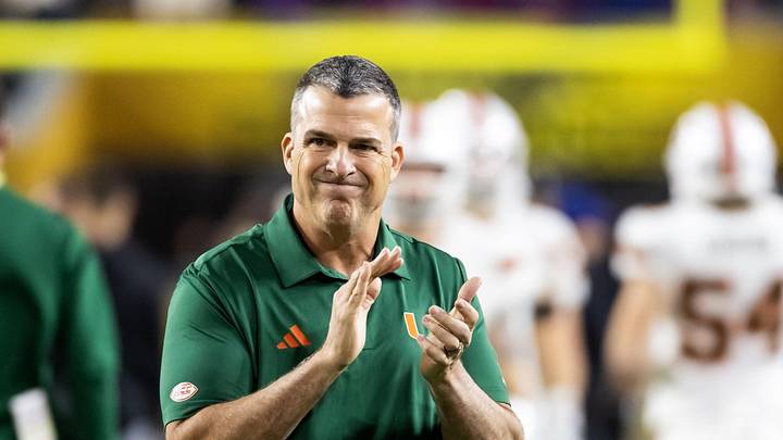 Jan 19, 2026; Miami Gardens, FL, USA; Miami Hurricanes head coach Mario Cristobal against the Indiana Hoosiers during the College Football Playoff National Championship game at Hard Rock Stadium. Mandatory Credit: Mark J. Rebilas-Imagn Images