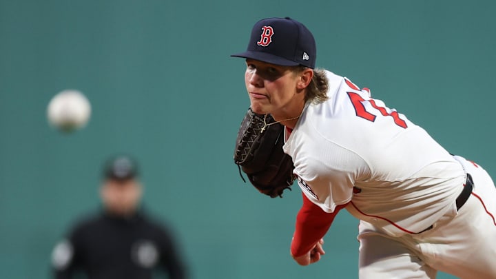 Sep 16, 2025; Boston, Massachusetts, USA; Boston Red Sox starting pitcher Connelly Early (71) delivers a pitch during the first inning against the Athletics at Fenway Park. Mandatory Credit: Paul Rutherford-Imagn Images