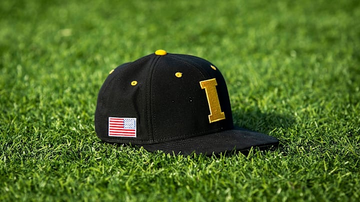 An Iowa baseball hat is seen during Hawkeyes baseball media day.