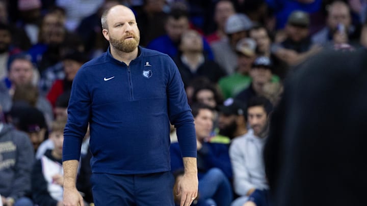 Mar 6, 2024; Philadelphia, Pennsylvania, USA; Memphis Grizzlies head coach Taylor Jenkins during the