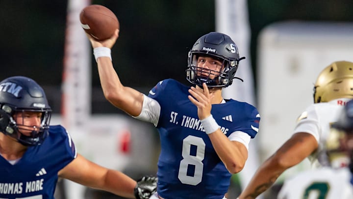 Cougars quarterback Cole Bergeron 8 as STM takes on Acadiana football. Friday, Sept. 20, 2024. Cougars quarterback Cole Bergeron 8 as STM takes on Acadiana football. Friday, Sept. 20, 2024.
