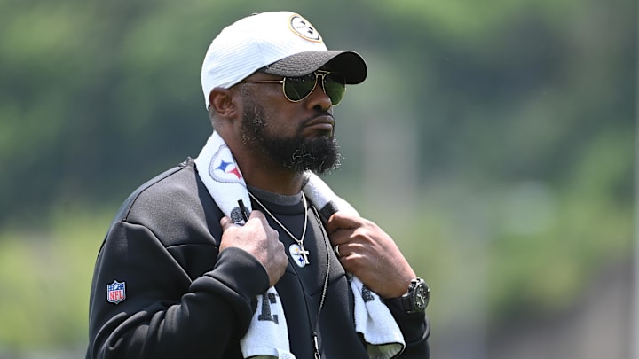 Jun 10, 2025; Pittsburgh, PA, USA;  Pittsburgh Steelers head coach Mike Tomlin during minicamp at their South Side facility. Mandatory Credit: Philip G. Pavely-Imagn Images