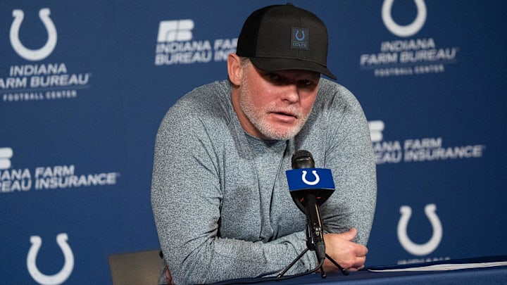 Indianapolis Colts General Manager Chris Ballard speaks with media Thursday, Jan. 8, 2026, at the Colts practice facility in Indianapolis.