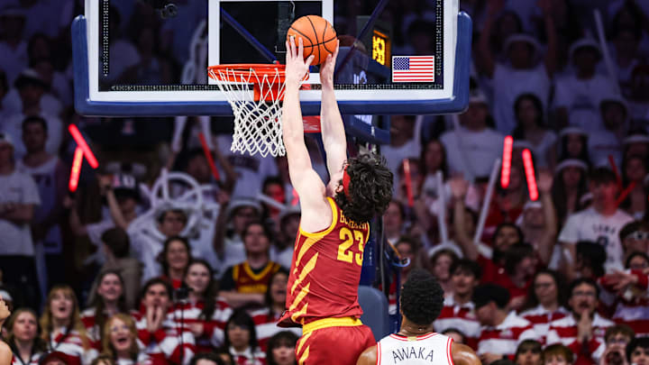 Mar 2, 2026; Tucson, Arizona, USA; Iowa State Cyclones forward Dominykas Pleta (21) tips the ball in during the second half of the game against the Arizona Wildcats at McKale Memorial Center. Mandatory Credit: Aryanna Frank-Imagn Images