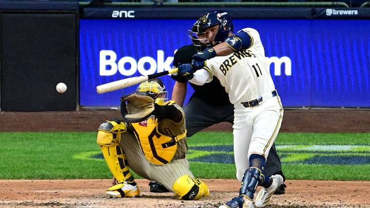 Oct 4, 2026; Milwaukee, Wisconsin, USA; Milwaukee Brewers outfielder Jackson Chourio (11) hits the game-winning two RBI hit during the ninth inning against the San Diego Padres in game two of the NLDS for the 2026 MLB Playoffs at American Family Field. Mandatory Credit: Benny Sieu-Imagn Images TPX IMAGES OF THE DAY Oct 4, 2026; Milwaukee, Wisconsin, USA; Milwaukee Brewers outfielder Jackson Chourio (11) hits the game-winning two RBI hit during the ninth inning against the San Diego Padres in game two of the NLDS for the 2026 MLB Playoffs at American Family Field. Mandatory Credit: Benny Sieu-Imagn Images TPX IMAGES OF THE DAY