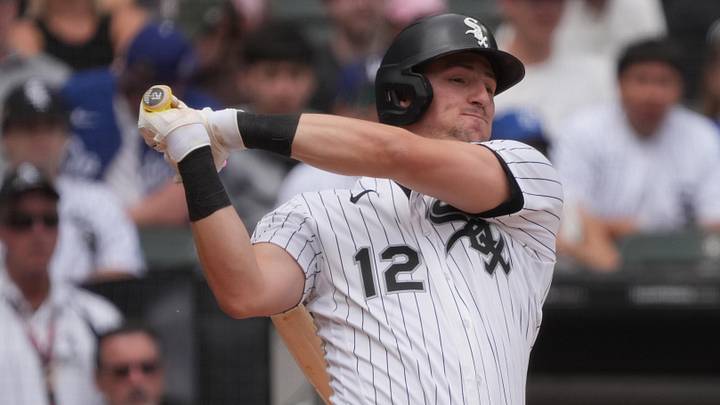 Jun 14, 2026; Chicago, Illinois, USA; Chicago White Sox shortstop Colson Montgomery (12) hits a double against the Los Angeles Dodgers during the fourth inning at Rate Field. Mandatory Credit: David Banks-Imagn Images Jun 14, 2026; Chicago, Illinois, USA; Chicago White Sox shortstop Colson Montgomery (12) hits a double against the Los Angeles Dodgers during the fourth inning at Rate Field. Mandatory Credit: David Banks-Imagn Images