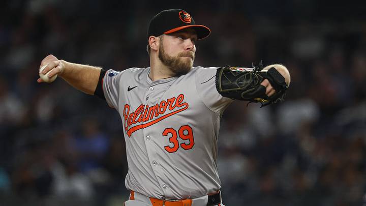 Sep 26, 2024; Bronx, New York, USA; Baltimore Orioles starting pitcher Corbin Burnes (39) delivers a pitch during the first inning against the New York Yankees at Yankee Stadium. Mandatory Credit: Vincent Carchietta-Imagn Images