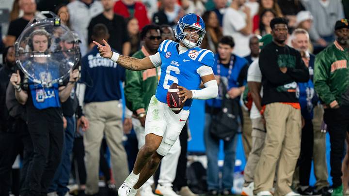Ole Miss quarterback Trinidad Chambliss (6) celebrates a play during the CFP Fiesta Bowl against Miami at the State Farm Stadium, in Glendale, Ariz., on Thursday, Jan. 8, 2026. Ole Miss quarterback Trinidad Chambliss (6) celebrates a play during the CFP Fiesta Bowl against Miami at the State Farm Stadium, in Glendale, Ariz., on Thursday, Jan. 8, 2026.